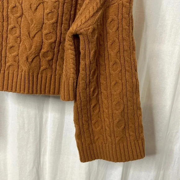 WAYF Camel Crop Cable Knit Turtleneck  Sweater Wide Sleeve, Size S - Picture 3 of 10